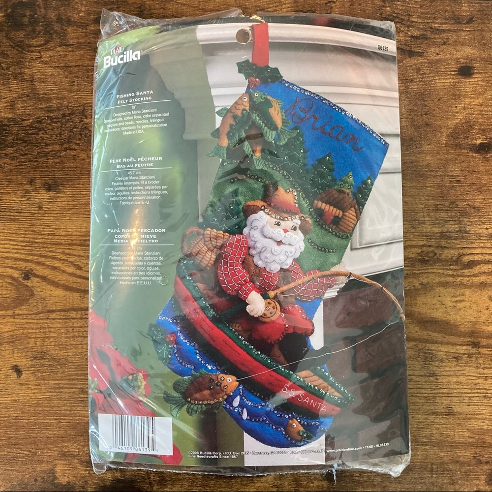 Fishing Santa Felt Stocking